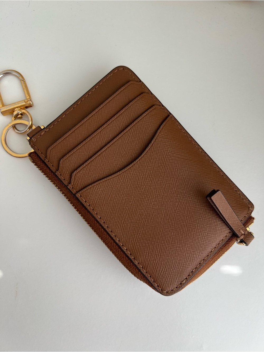 Tory Burch Brown Saffiano Leather Card Case with Gold Logo - Picture 7 of 7